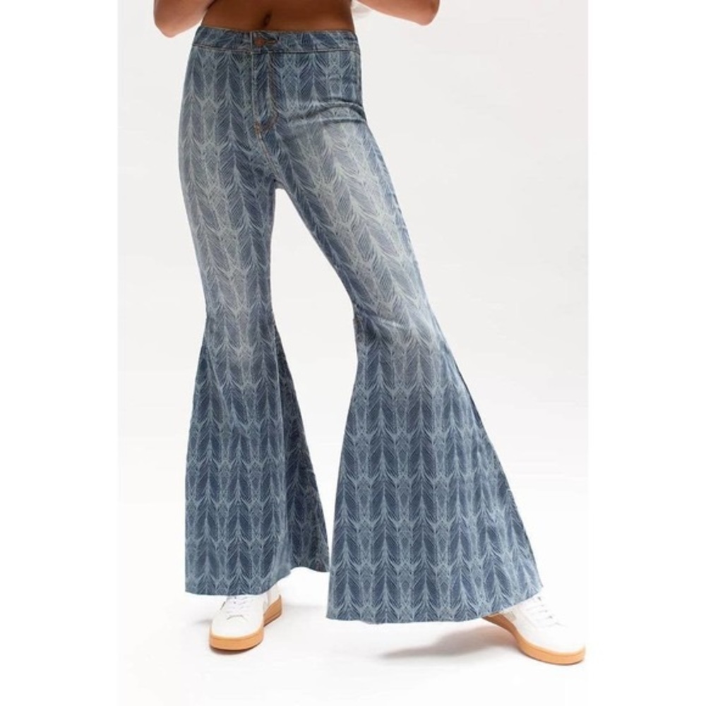 NWOT Free People Just Float On Printed Flare Jeans